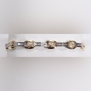 14K Two Tone Gold Diamond Pyramid & Oval Link Bracelet
